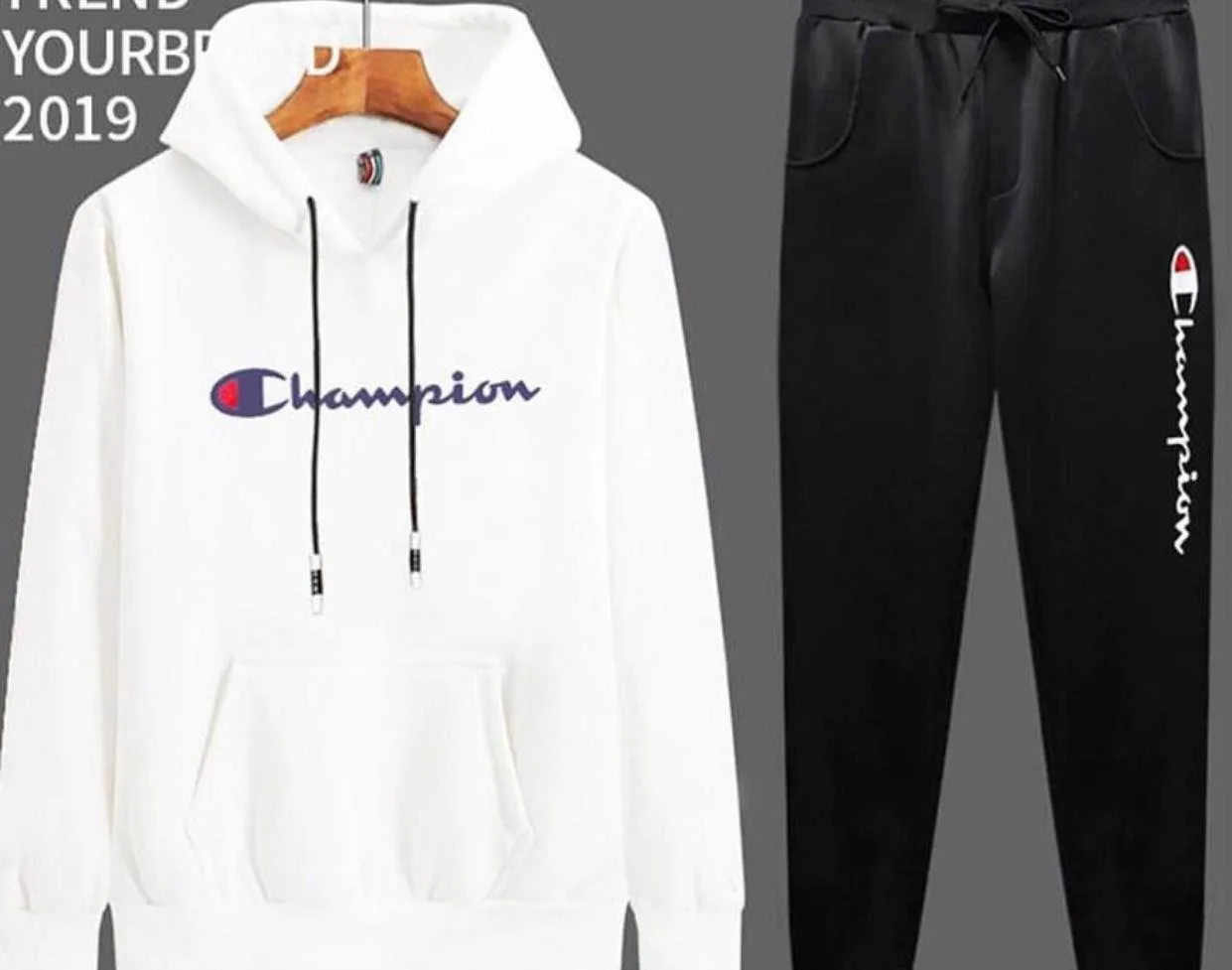 Conjunto champion combinado blanco-negro